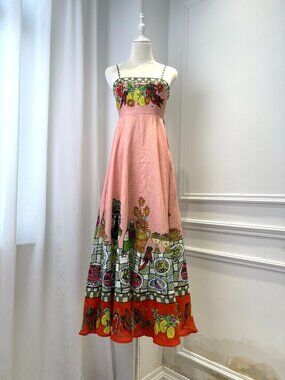 Pink Mediterranean Print Maxi Dress